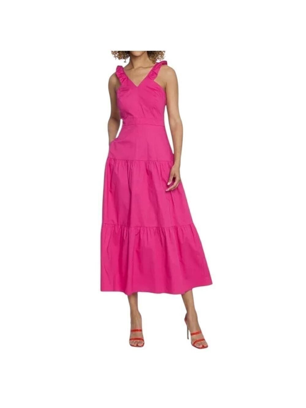 Maggy London Women's Sleeveless Flutter-Strap Midi Maxi Dress Pink Fuchsia Sz 8